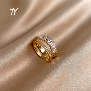 Luxury Zircon Gold Double Student Opening Rings For Woman 2021 New Fashion Gothic Finger Jewelry Wedding Party Girl's Sexy Ring