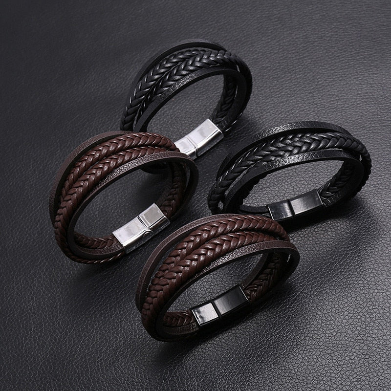 LETAPI New Fashion Classic Genuine Leather Bracelet For Men Hand Charm Jewelry Multilayer Male Bracelet Handmade Jewelry
