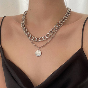 17KM Punk Multilayered Gold Chunky Chain Choker Necklace For Women Fashion Irregular Round Pendant Necklace 2021 Trend Jewelry