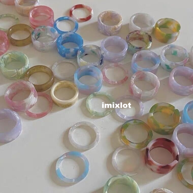 5pcs/1SET Korea 2021 Chic Colorful Transparent Resin Acrylic Rings Hot Morandi Color Women Party aesthetic Jewelry Ring Set