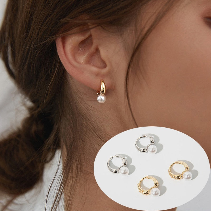 2022 New Cute Pearl Studs Small Hoop Earrings for Women Gold Color Eardrop Minimalist Tiny Huggies Hoops