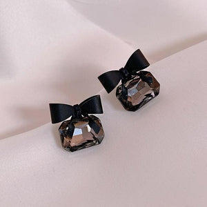 2021 New joker Korean sweet Black bowknot Women Earrings fashion senior shiny crystal geometric square Stud Earrings Jewelry