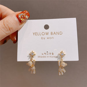 Fashion Exquisite Zircon Stud Earrings Woman Simple Cute Star Bear Crystal Statement Earring Jewelry Gift  Korean
