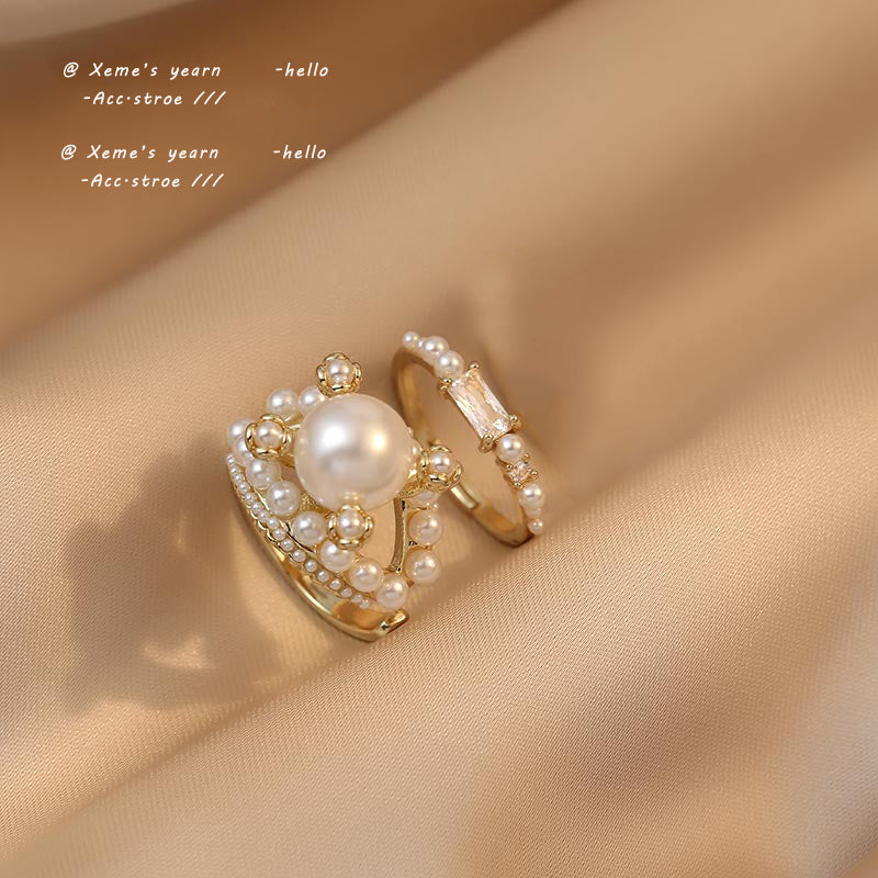 French Retro Celebrity Temperament Pearl Rings For Woman 2021 Korean Fashion Suit Jewelry Party Girl&#39;s Elegant Accessories Ring