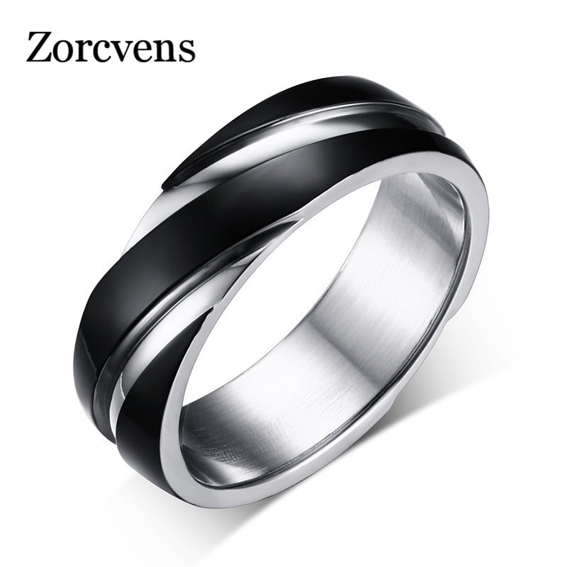 ZORCVENS 2022 New Punk Vintage Black Stainless Steel Engagement Rings For Women Men Classic Wedding Bands Party Jewelry