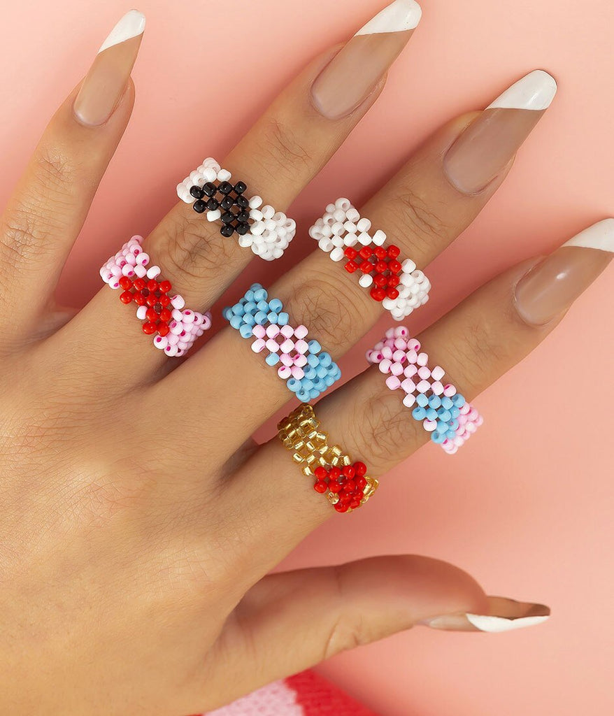 Glass Seed Beads Rings for Women Block Color Weaven Beading Heart Rings Handmade Bohemia Jewelry 2022 New