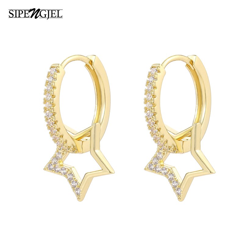 SIPENGJEL Fashion Geometric Creativity Drop Earrings Star Heart Pendant Hoop Earrings For Women Girls Party Jewelry 2022