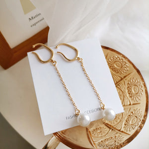 Wholesale Korean Fashion Long Tassel Design Pearl Dangle Women Earrings Clip Gold Elegance French Style Women Jewelry