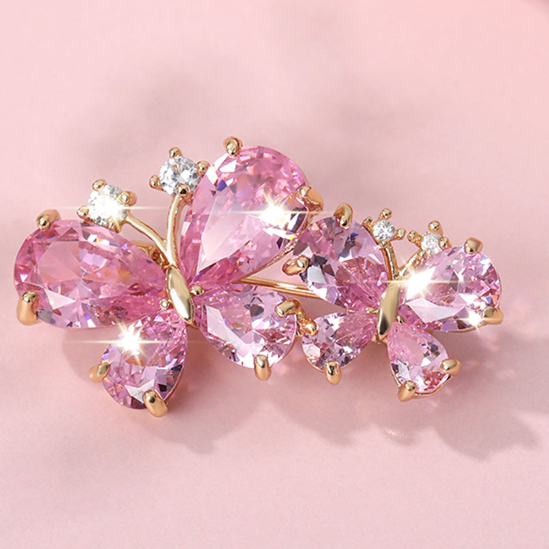 Pink Rhinestone Brooches for Women Cute Butterfly Brooch Wedding Couple Jewelry Aesthetic Zircon Crystal Butterfly Enamel Pin