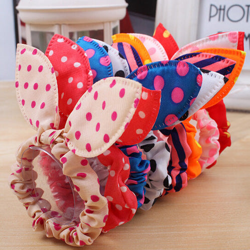 10 pieces Lot Fashion Girls Hair Band Mix Styles Polka Dot Bow Rabbit Ears Elastic Rope Ponytail Holder Ties