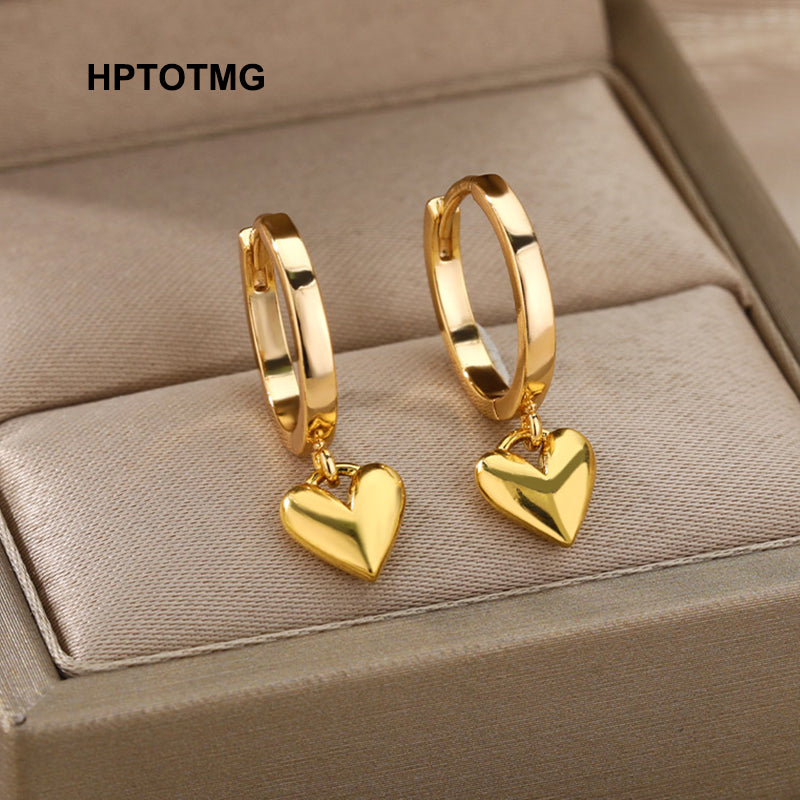 Gothic Heart Piercing Earrings for Women Stainless Steel Gold Silver Color Hoop Earrings 2022 Korean Fashion Earings Jewelry